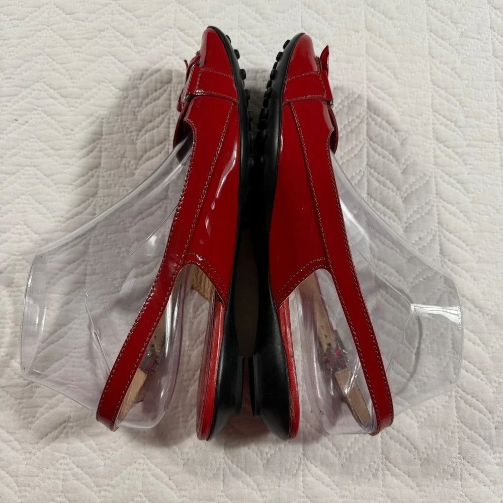 Tods Red‎ Patent Leather Slingback Loafer Flats Women 7.5 (EU 38) Italy Designer